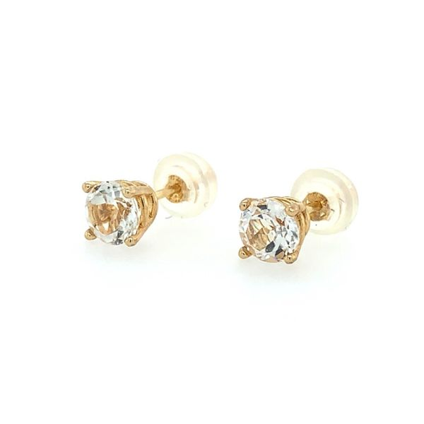 14K Yellow Gold 5 mm Round White Topaz Stud Earrings Image 2 Franzetti Jewelers Austin, TX