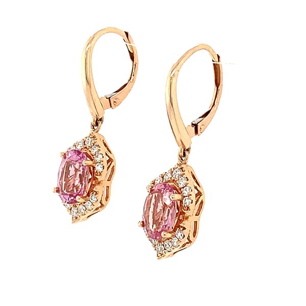 14K Rose Gold Oval Lotus Garnet & Diamond Dangle Earrings Image 2 Franzetti Jewelers Austin, TX