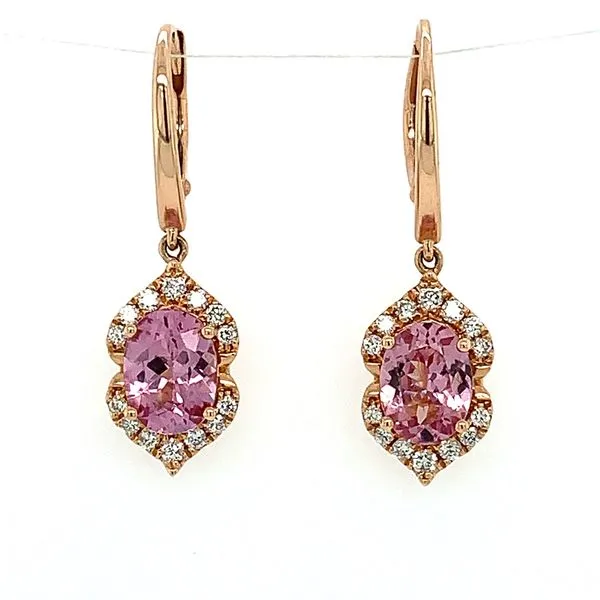 14K Rose Gold Oval Lotus Garnet & Diamond Dangle Earrings Franzetti Jewelers Austin, TX