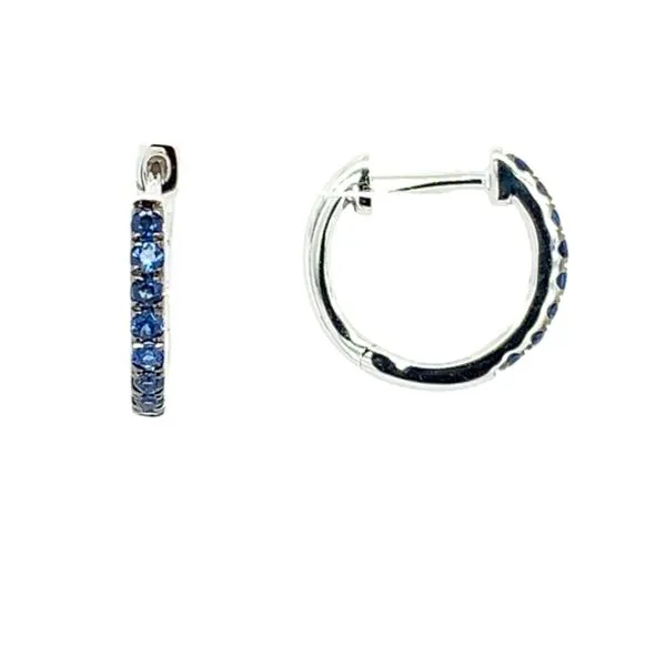 14K White Gold Blue Saphire Huggy Hoop Earrings Franzetti Jewelers Austin, TX