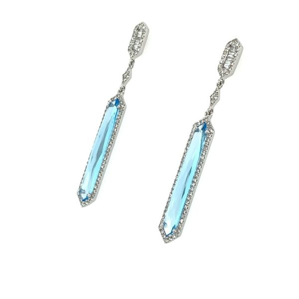 Blue Topaz Bar & Diamond Dangle Earrings Image 2 Franzetti Jewelers Austin, TX