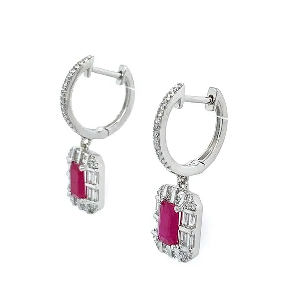 14K White Gold Ruby & Diamond Dangle Earring Image 2 Franzetti Jewelers Austin, TX