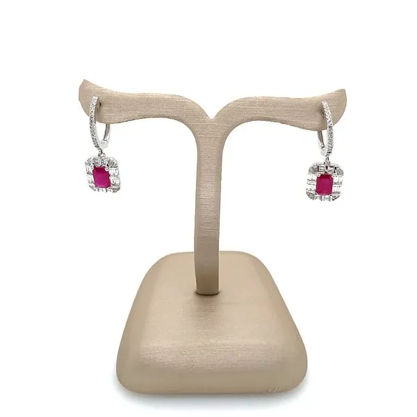 14K White Gold Ruby & Diamond Dangle Earring Image 3 Franzetti Jewelers Austin, TX