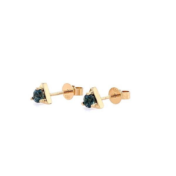 14KY Gold Montana Sapphire Triangle Stud Earrings Image 2 Franzetti Jewelers Austin, TX