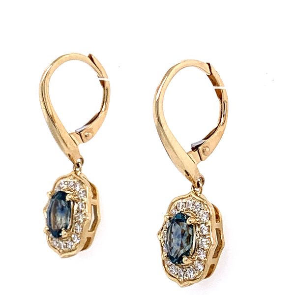 14K Yellow Gold Montana Sapphire & Diamond Dangle Earrings Image 2 Franzetti Jewelers Austin, TX