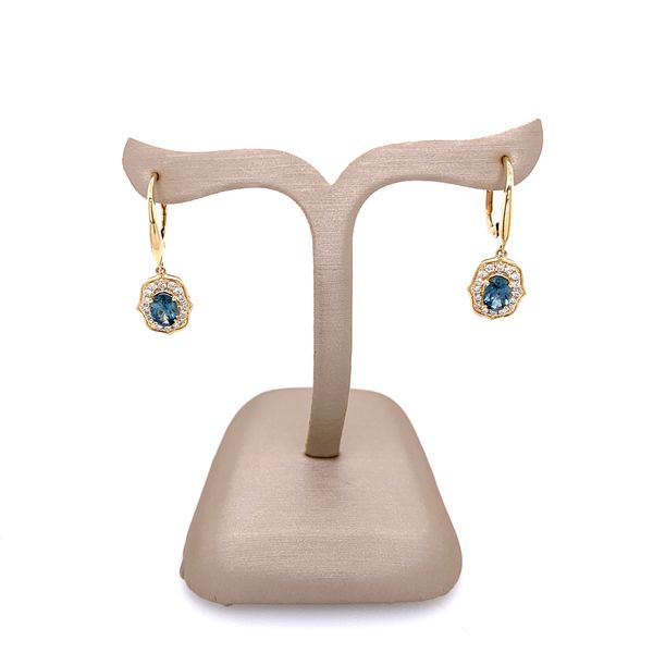 14K Yellow Gold Montana Sapphire & Diamond Dangle Earrings Image 3 Franzetti Jewelers Austin, TX