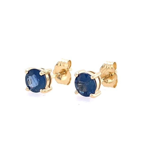 14K Yellow Gold Blue Sapphire 4-Prong Stud Earrings 1.09 CTW Image 2 Franzetti Jewelers Austin, TX