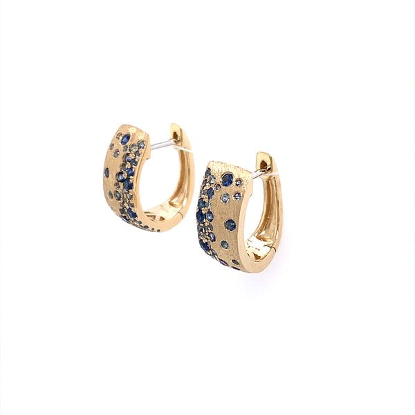 14K Yellow Gold Blue Sapphire Huggie Earrings Image 2 Franzetti Jewelers Austin, TX