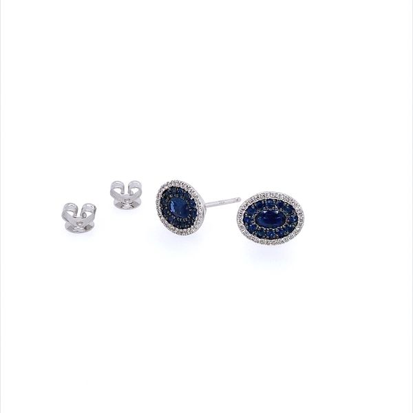 14K White Gold Blue Sapphire & Diamond Oval Cluster Earrings Image 2 Franzetti Jewelers Austin, TX