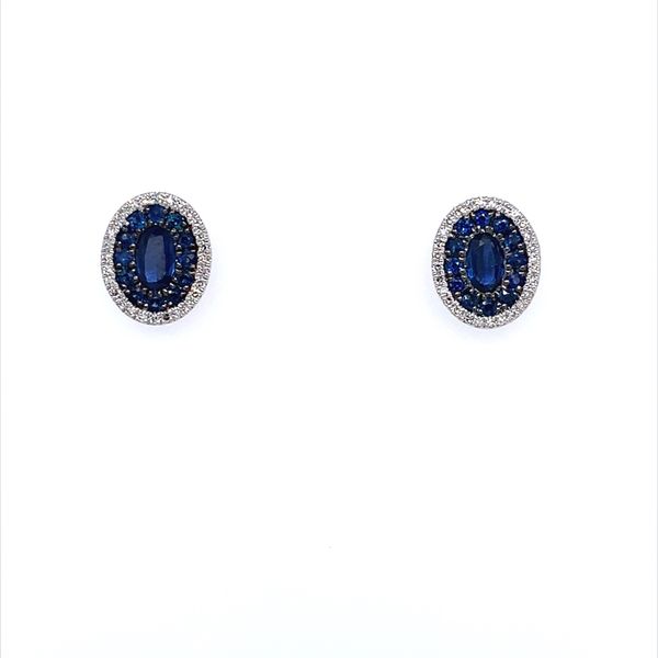 14K White Gold Blue Sapphire & Diamond Oval Cluster Earrings Franzetti Jewelers Austin, TX