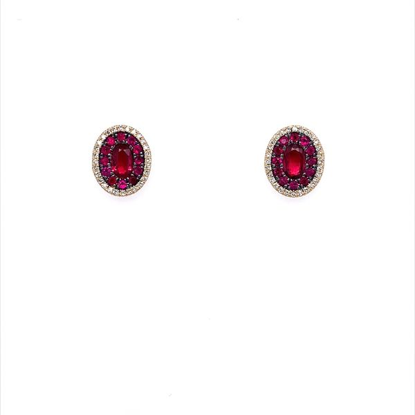 14KW Gold Ruby & Diamond Oval Cluster Earrings Franzetti Jewelers Austin, TX