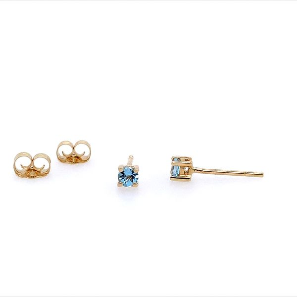 14K Yellow Gold 3 mm Round Blue Topaz Stud Earrings Image 2 Franzetti Jewelers Austin, TX