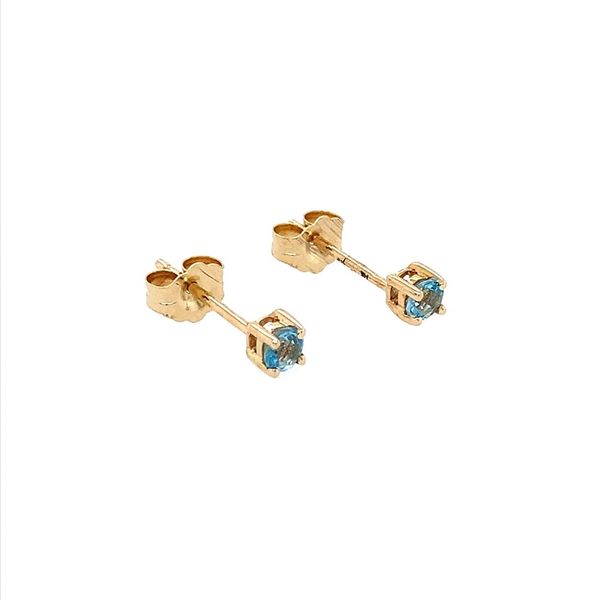 14K Yellow Gold 3 mm Round Blue Topaz Stud Earrings Franzetti Jewelers Austin, TX