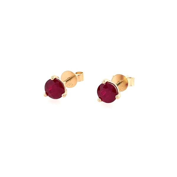 14K Yellow Gold Ruby 3-Prong Stud Earrings 0.90 CTW Image 4 Franzetti Jewelers Austin, TX