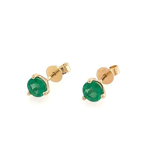 14K Yellow Gold Emerald 3-Prong Stud Earrings 0.68 CTW Image 4 Franzetti Jewelers Austin, TX