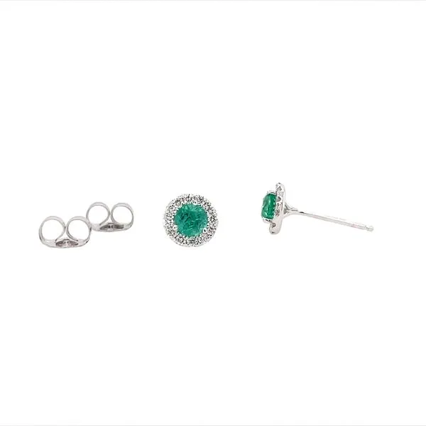 14K White Gold 3.85 mm Emerald & Diamond Stud Earrings Image 2 Franzetti Jewelers Austin, TX