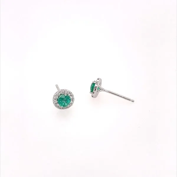 14K White Gold 3.85 mm Emerald & Diamond Stud Earrings Image 3 Franzetti Jewelers Austin, TX