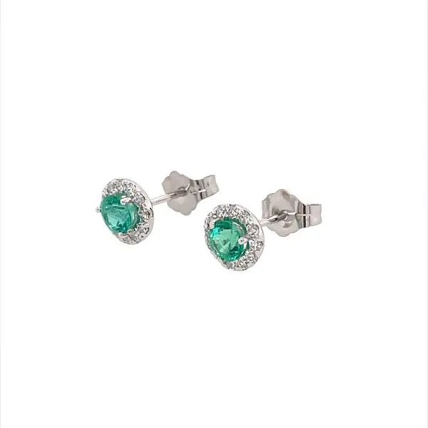 14K White Gold 3.85 mm Emerald & Diamond Stud Earrings Image 4 Franzetti Jewelers Austin, TX