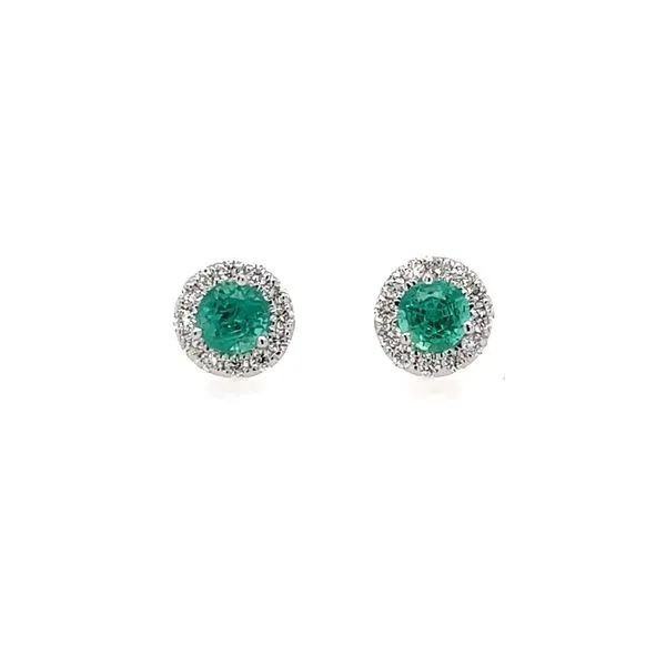 14K White Gold 3.85 mm Emerald & Diamond Stud Earrings Franzetti Jewelers Austin, TX