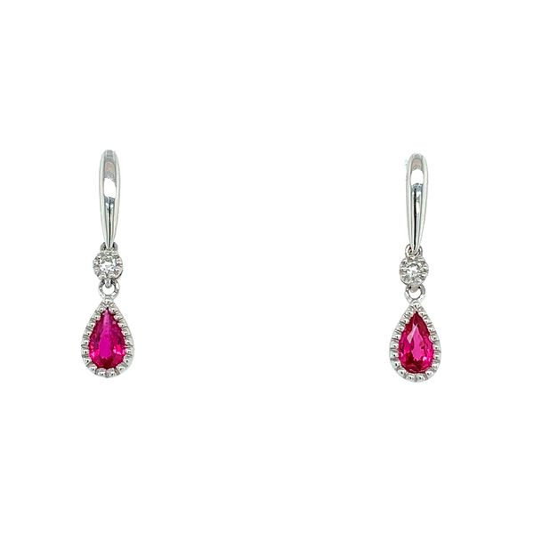 14K White Gold Pear Cut Ruby & Diamond Dangle Earrings Franzetti Jewelers Austin, TX