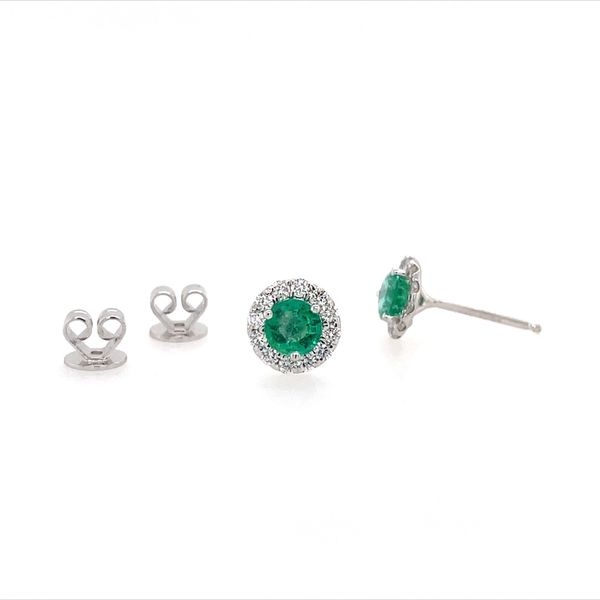 14K White Gold 4.5 mm Emerald & Diamond Stud Earrings Image 2 Franzetti Jewelers Austin, TX