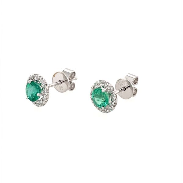 14K White Gold 4.5 mm Emerald & Diamond Stud Earrings Image 4 Franzetti Jewelers Austin, TX