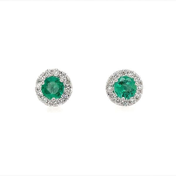 14K White Gold 4.5 mm Emerald & Diamond Stud Earrings Franzetti Jewelers Austin, TX