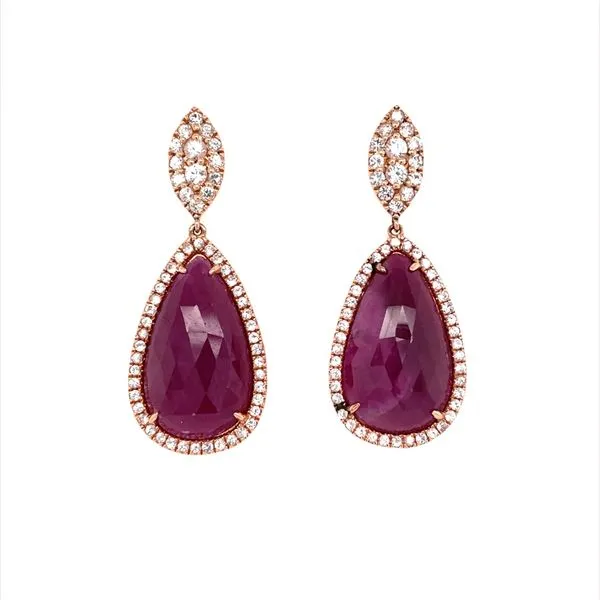 14K Rose Gold Ruby & White Sapphire Dangle Earrings Franzetti Jewelers Austin, TX