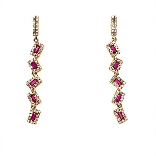 14K Yellow Gold 10 Baguette Ruby & Diamond Dangle Earrings Franzetti Jewelers Austin, TX