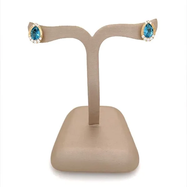14K Yellow Gold Blue Topaz & Diamond Earrings Image 2 Franzetti Jewelers Austin, TX