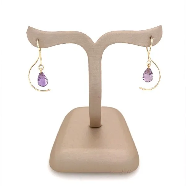 14K Yellow Gold Mini Dangling Amythest Briolette Earrings Image 2 Franzetti Jewelers Austin, TX