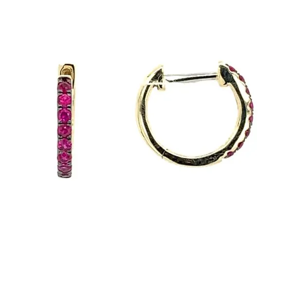 14KY Gold Ruby 12.75 mm Huggie Hoop Earrings Franzetti Jewelers Austin, TX