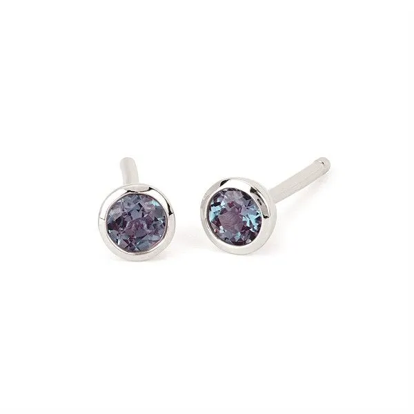 14KW Round 4mm Created Alexandrite Bezel Set Earrings Franzetti Jewelers Austin, TX