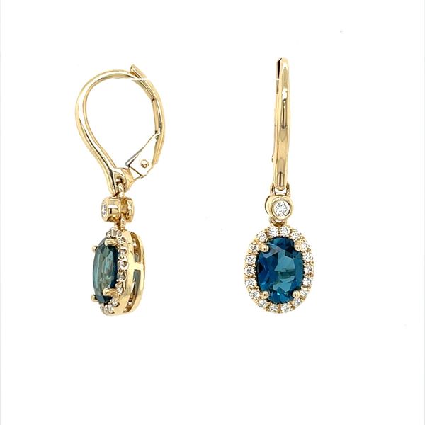 14KY Gold Dangle Earrings with Blue Topaz & Diamonds Franzetti Jewelers Austin, TX