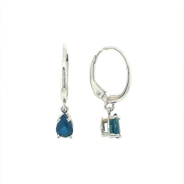 14KW Gold Dangle Earrings with 6 x 4 mm Pear Blue Sapphires Franzetti Jewelers Austin, TX