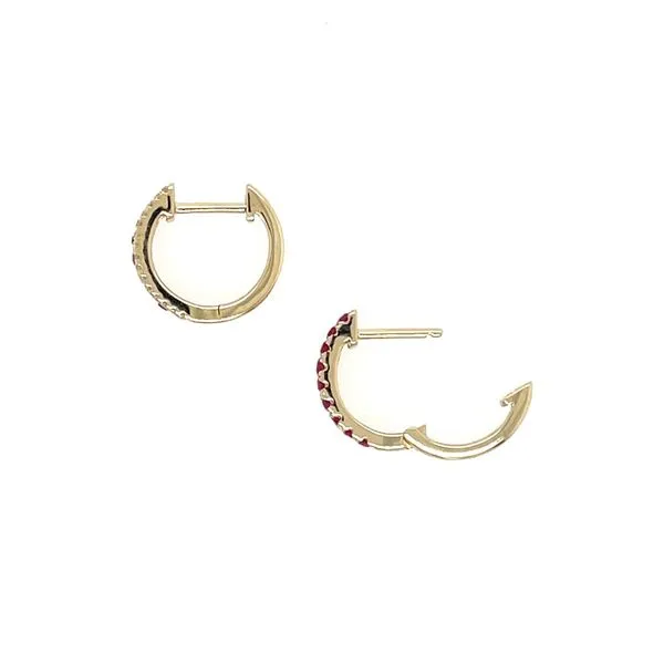 14KY Gold Ruby & Diamond 12.5 mm Huggie Hoop Earrings Image 5 Franzetti Jewelers Austin, TX