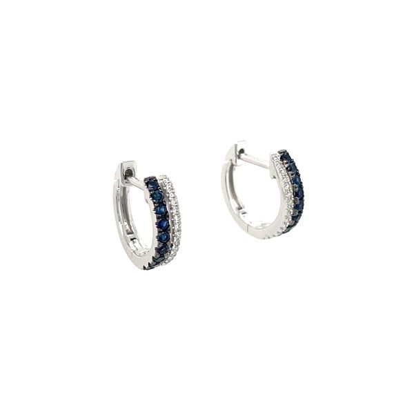 14KW Gold Blue Sapphire & Diamond 12.5 mm Huggie Hoop Earrings Image 3 Franzetti Jewelers Austin, TX