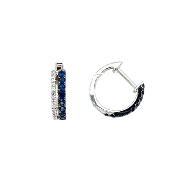 14KW Gold Blue Sapphire & Diamond 12.5 mm Huggie Hoop Earrings Franzetti Jewelers Austin, TX