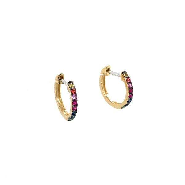 14KY Gold Sapphire, Ruby & Tsavorite 12.75 mm Huggie Hoop Earrings Image 3 Franzetti Jewelers Austin, TX