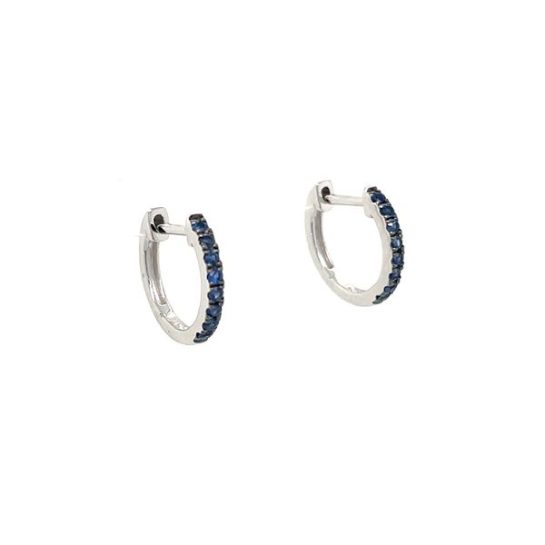 14K White Gold Blue Saphire Huggie Hoop Earrings Image 3 Franzetti Jewelers Austin, TX