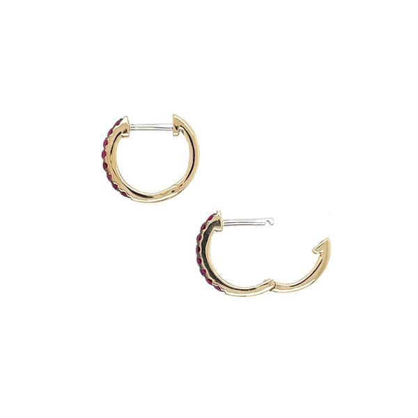 14KY Gold Ruby 12.75 mm Huggie Hoop Earrings Image 5 Franzetti Jewelers Austin, TX
