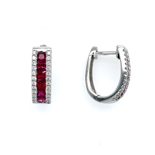 14KW Gold Ruby & Diamond Huggie Earrings Franzetti Jewelers Austin, TX