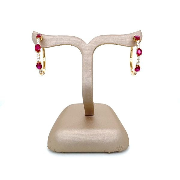 14K Yellow Gold Ruby & Diamond Hoop Earrings Image 3 Franzetti Jewelers Austin, TX