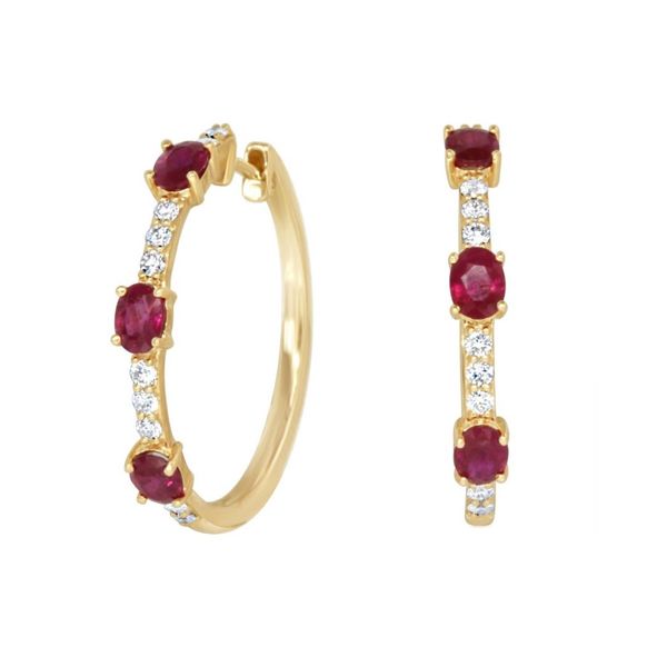 14K Yellow Gold Ruby & Diamond Hoop Earrings Franzetti Jewelers Austin, TX