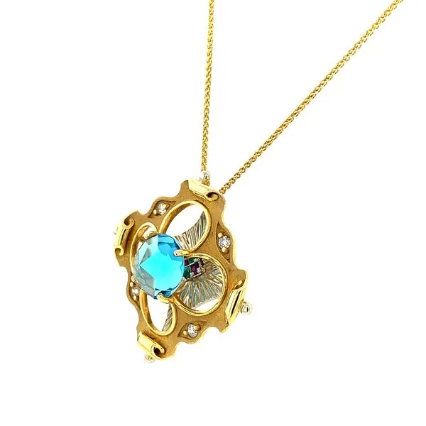 14K Yellow & White Gold Davinchi Blue Topaz & Diamond Pendant - 18