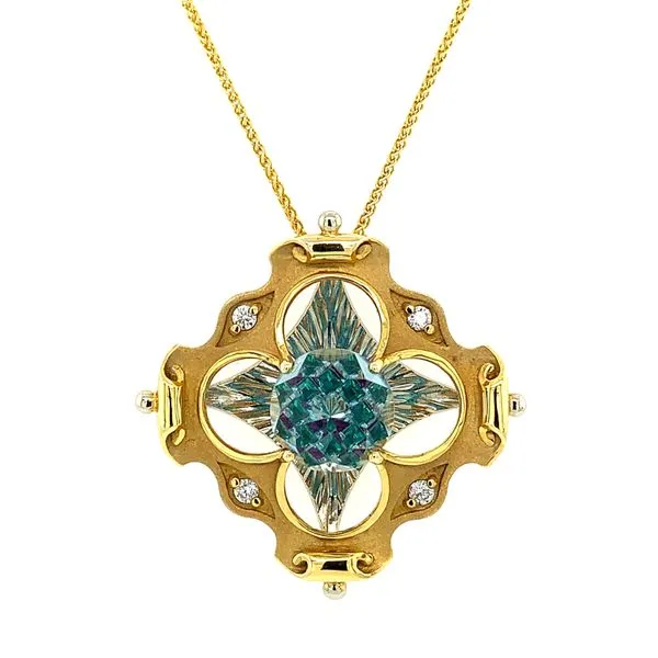 14K Yellow & White Gold Davinchi Blue Topaz & Diamond Pendant 18