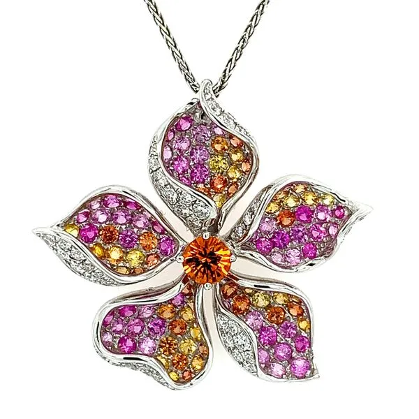 18KW Gold Orange, Yellow & Pink Sapphire Pendant Image 2 Franzetti Jewelers Austin, TX