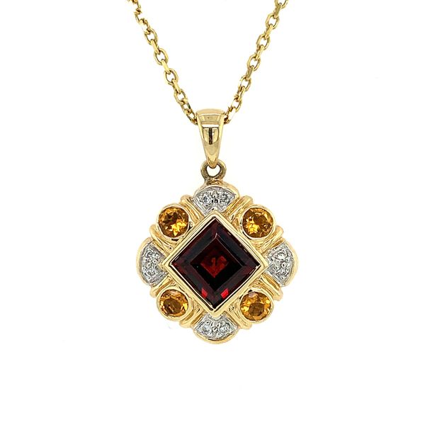 14KY Gold Garnet, Citrine & Diamond Pendant Image 2 Franzetti Jewelers Austin, TX
