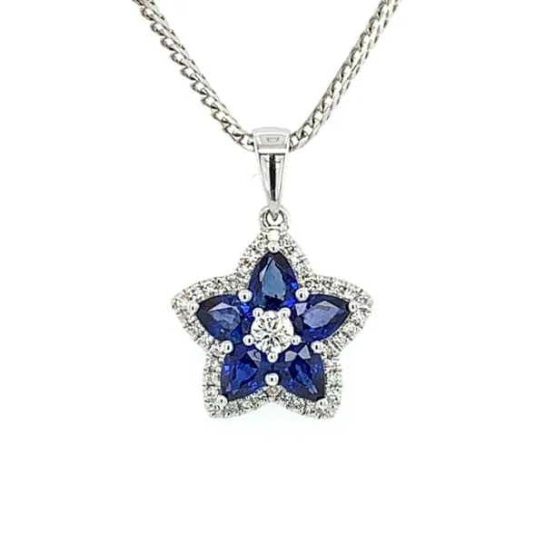 18K Sapphire & Diamond Star Pendant on 14K Franco Chain Franzetti Jewelers Austin, TX