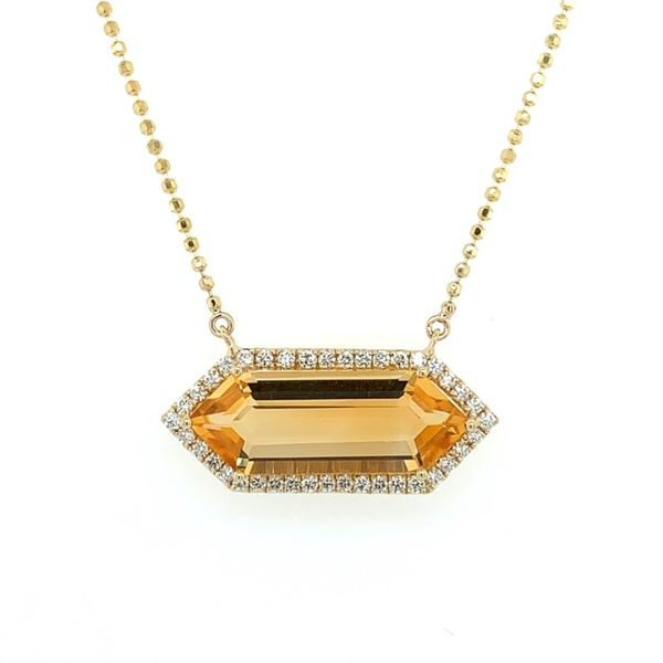 14K Yellow Gold Citrine & Diamond Pendant Necklace Franzetti Jewelers Austin, TX